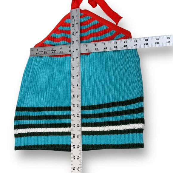 RedBerry Crochet Halter Top Womens Sz S Red/Turquoise Block Stripe Knit Crop - Picture 5 of 8
